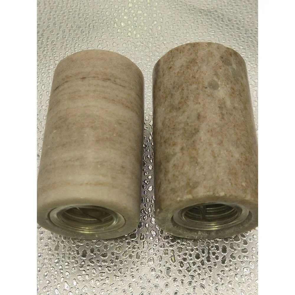 Vintage Natural Stone / Marble Cylinder Salt & Pepper Shakers Set